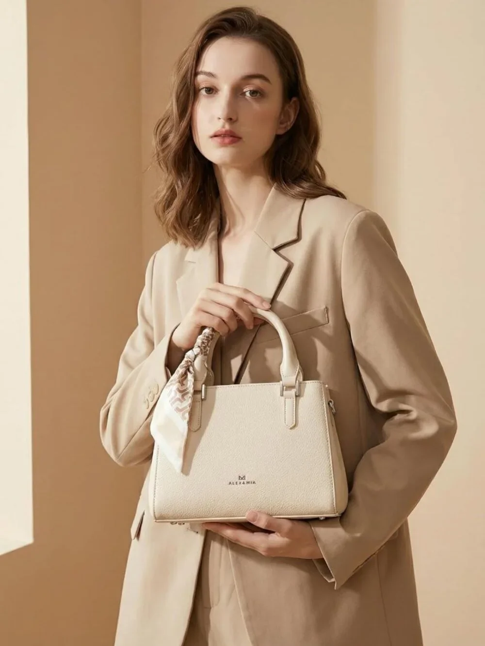 Chic Small Top-Handle Bag for Women, Vegan Leather Satchel with Detachable